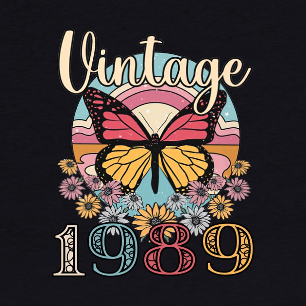 Floral Butterfly Retro Vintage 1989 34th Birthday by nakaahikithuy